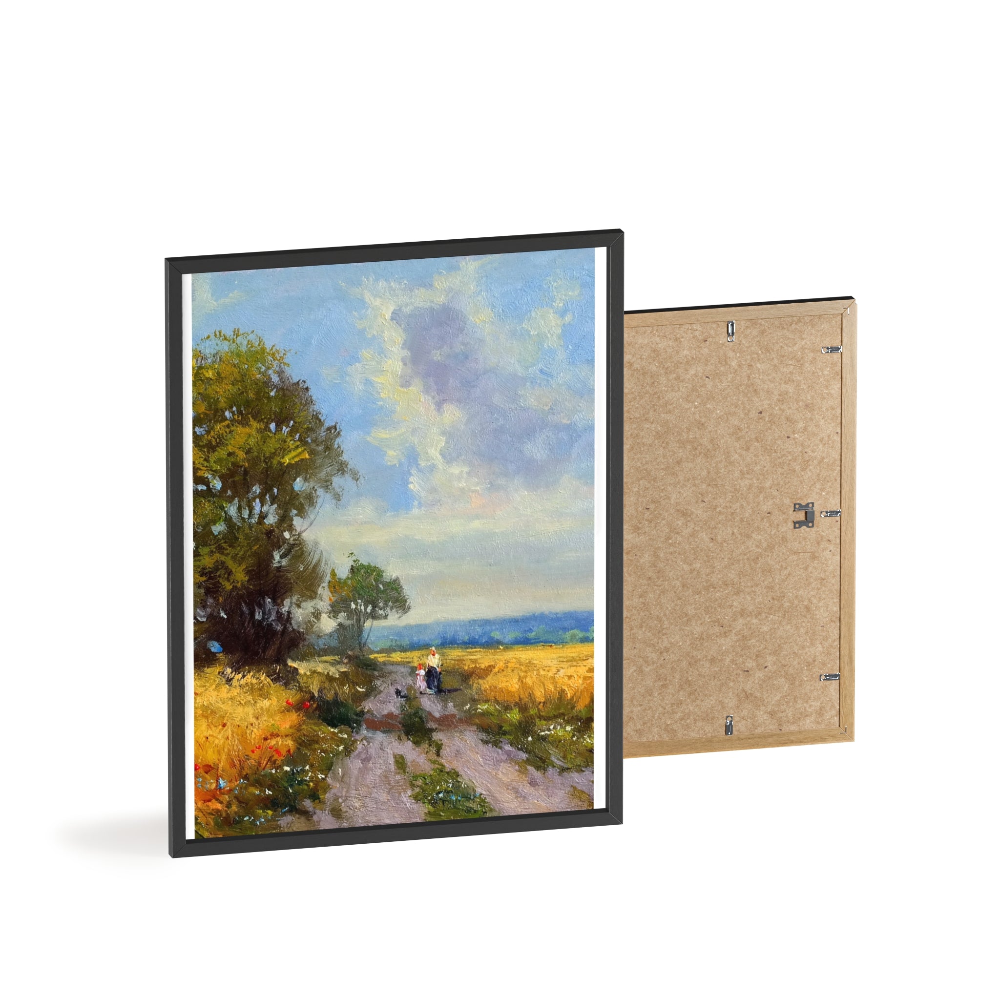 Framed Countryside Landscape Poster — Rustic Wooden Frame Wall Art
