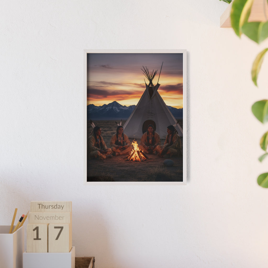 Framed Campfire Teepee Poster — Native Gathering Wall Art