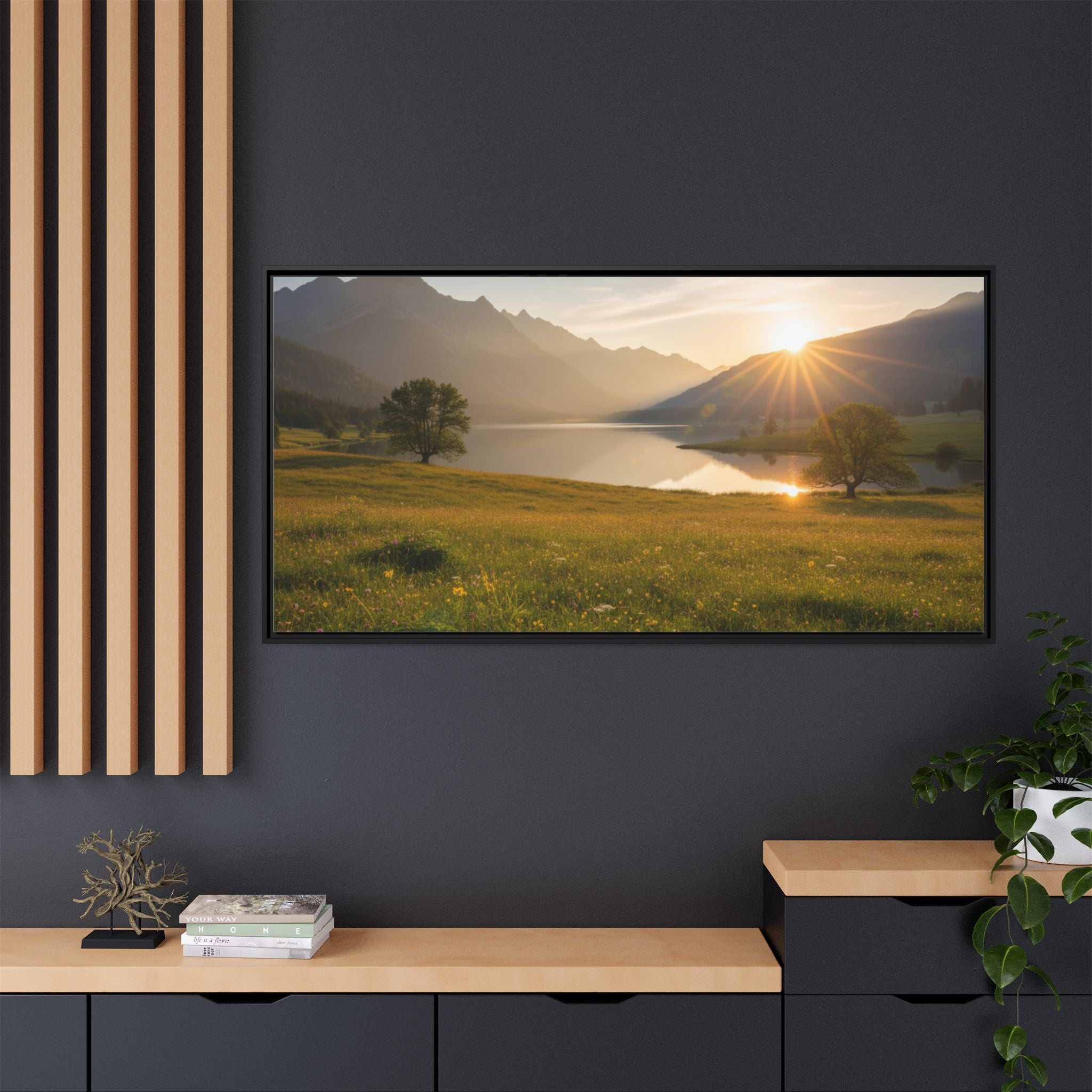 Sunrise Mountain Lake Matte Canvas — Framed Landscape Wall Art