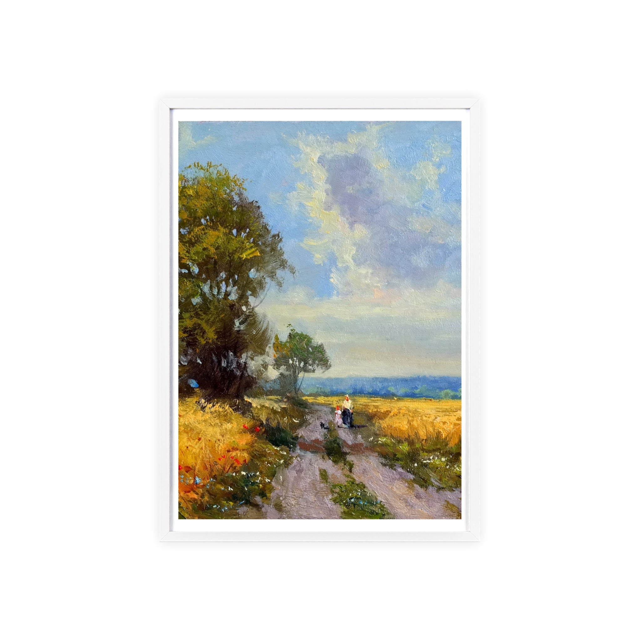 Framed Countryside Landscape Poster — Rustic Wooden Frame Wall Art