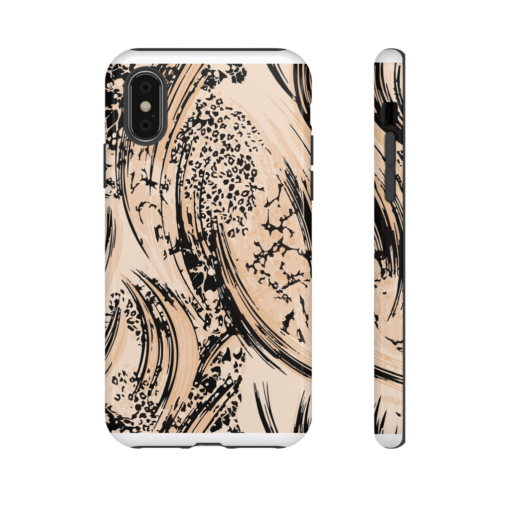 Abstract Brushstroke Phone Case — Neutral Beige & Black Artistic Protective Cover
