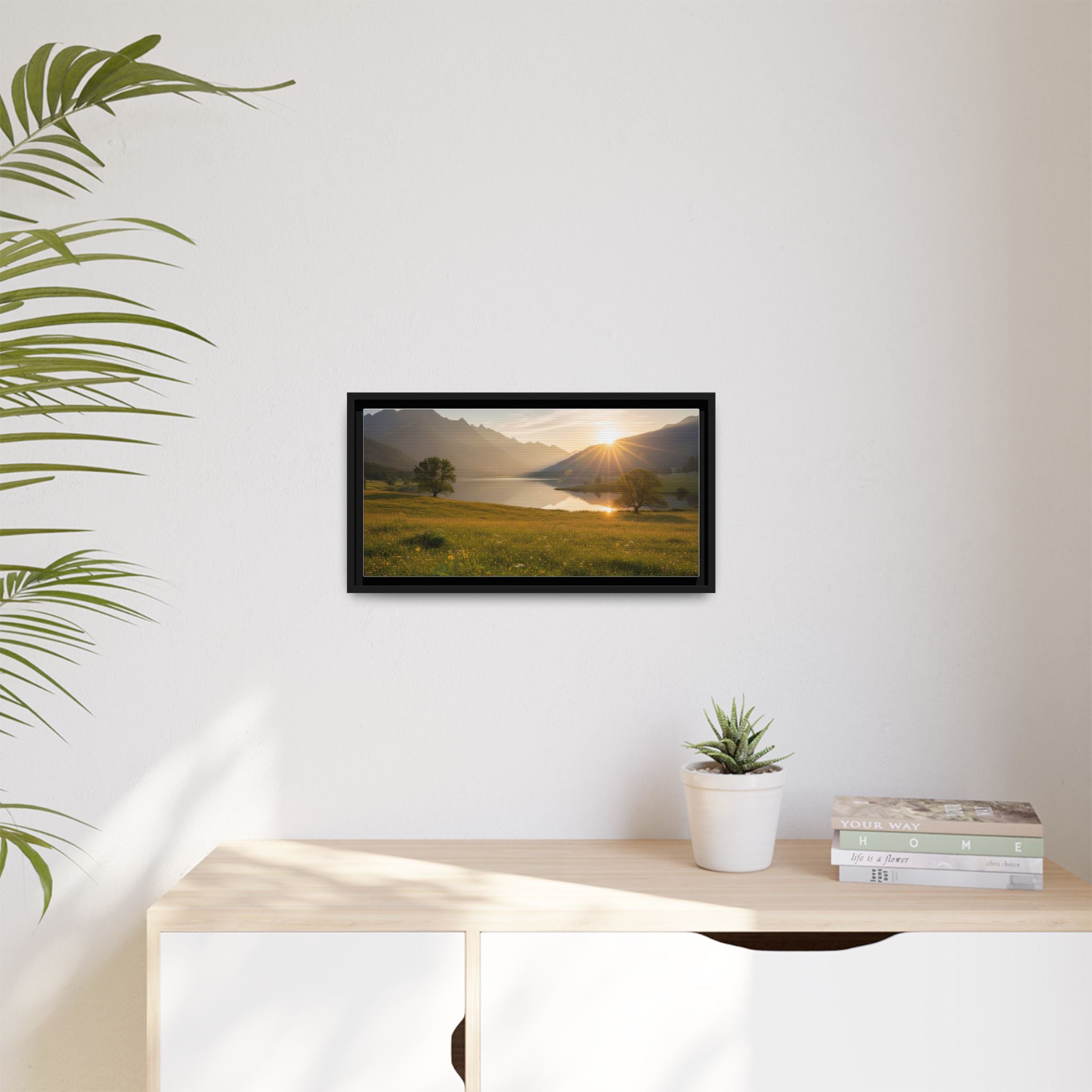 Sunrise Mountain Lake Matte Canvas — Framed Landscape Wall Art