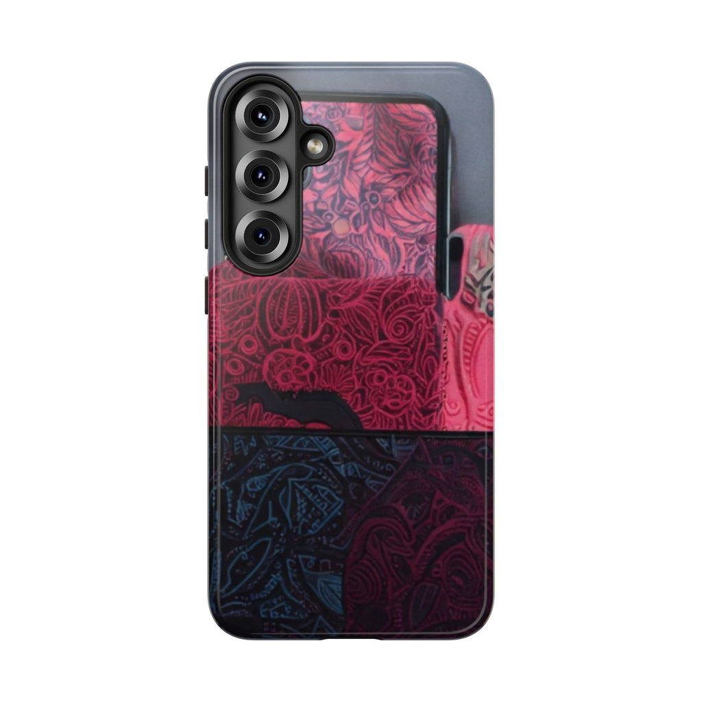 Floral Patchwork Tough Phone Case — Pink & Navy Doodle Design
