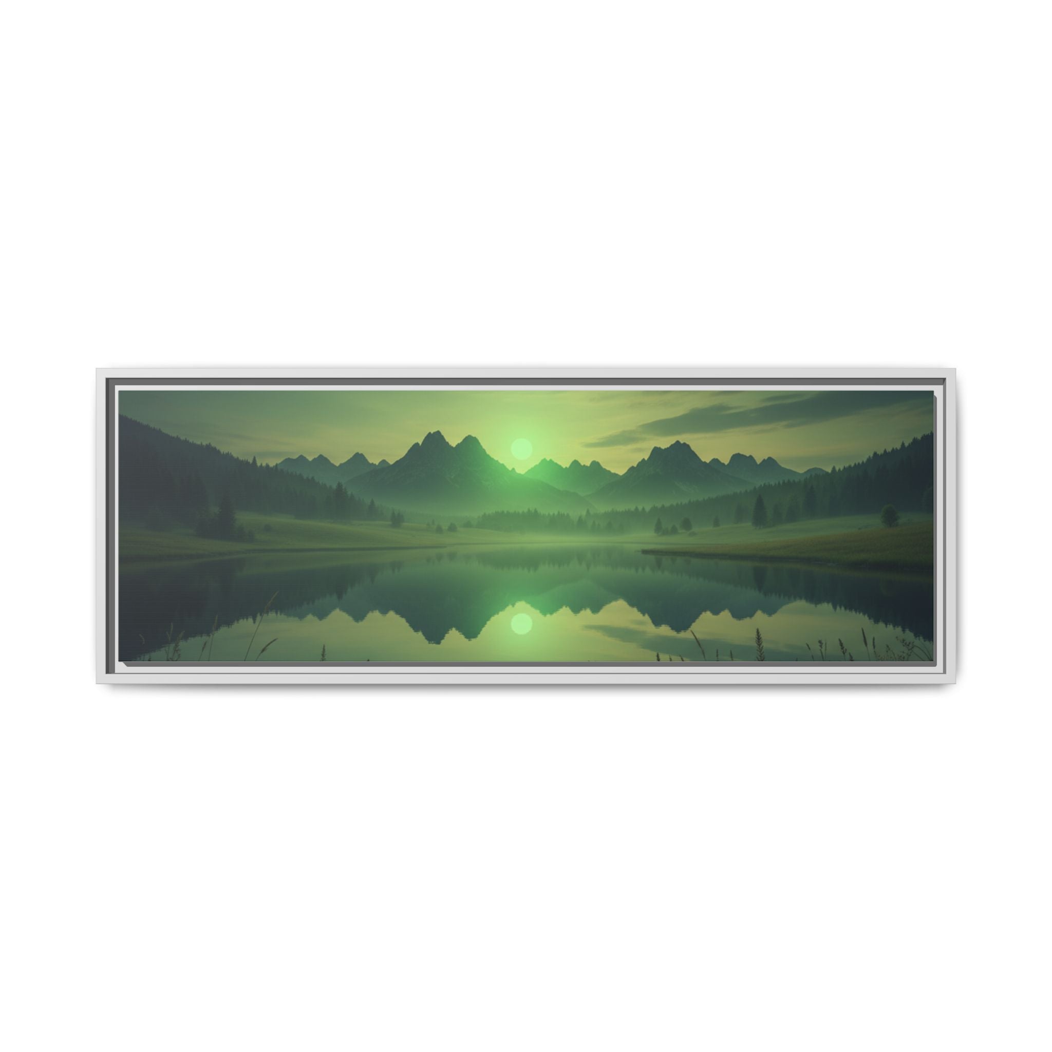 Framed Matte Canvas Print — Serene Green Mountain Lake Landscape