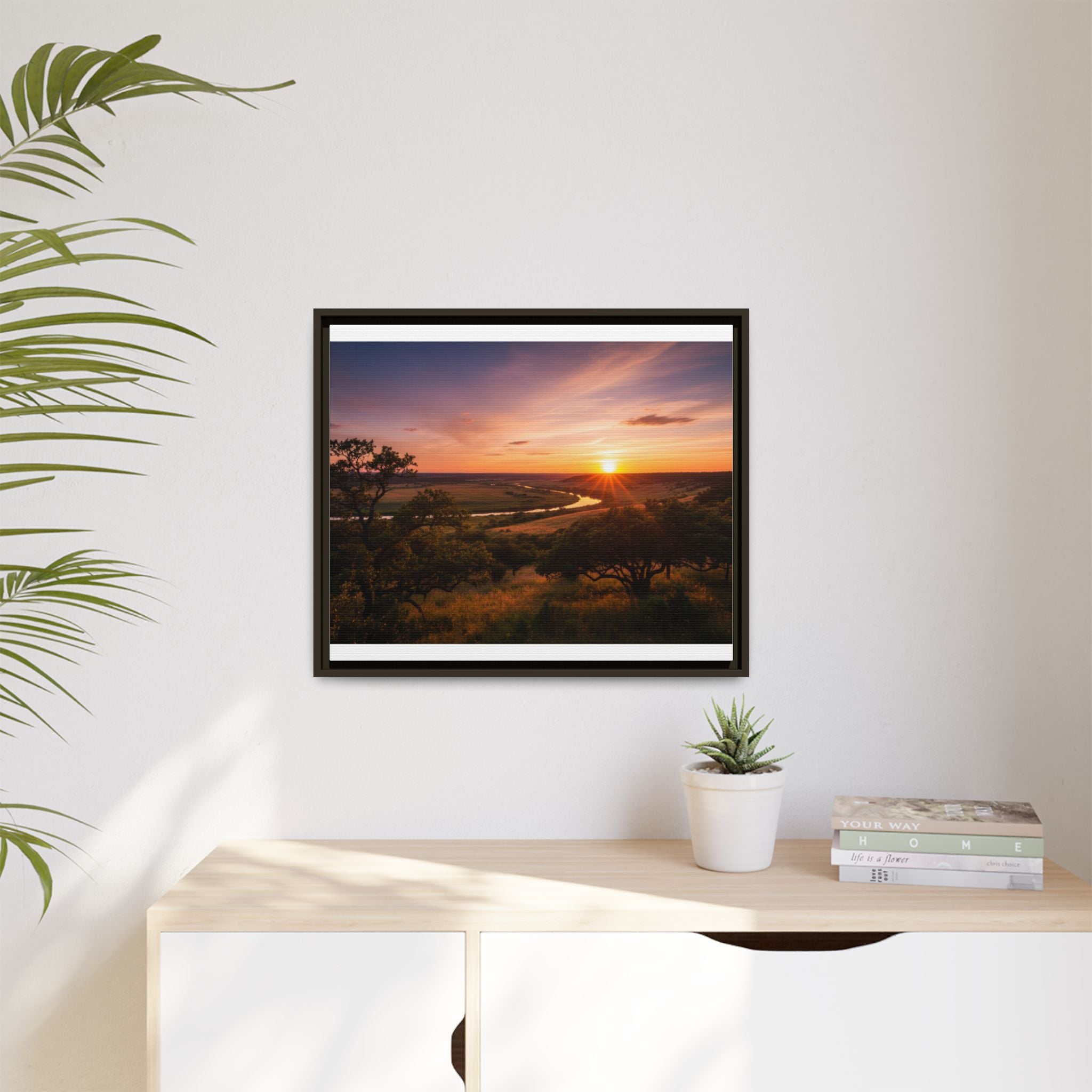 Sunset River Matte Canvas Framed Wall Art