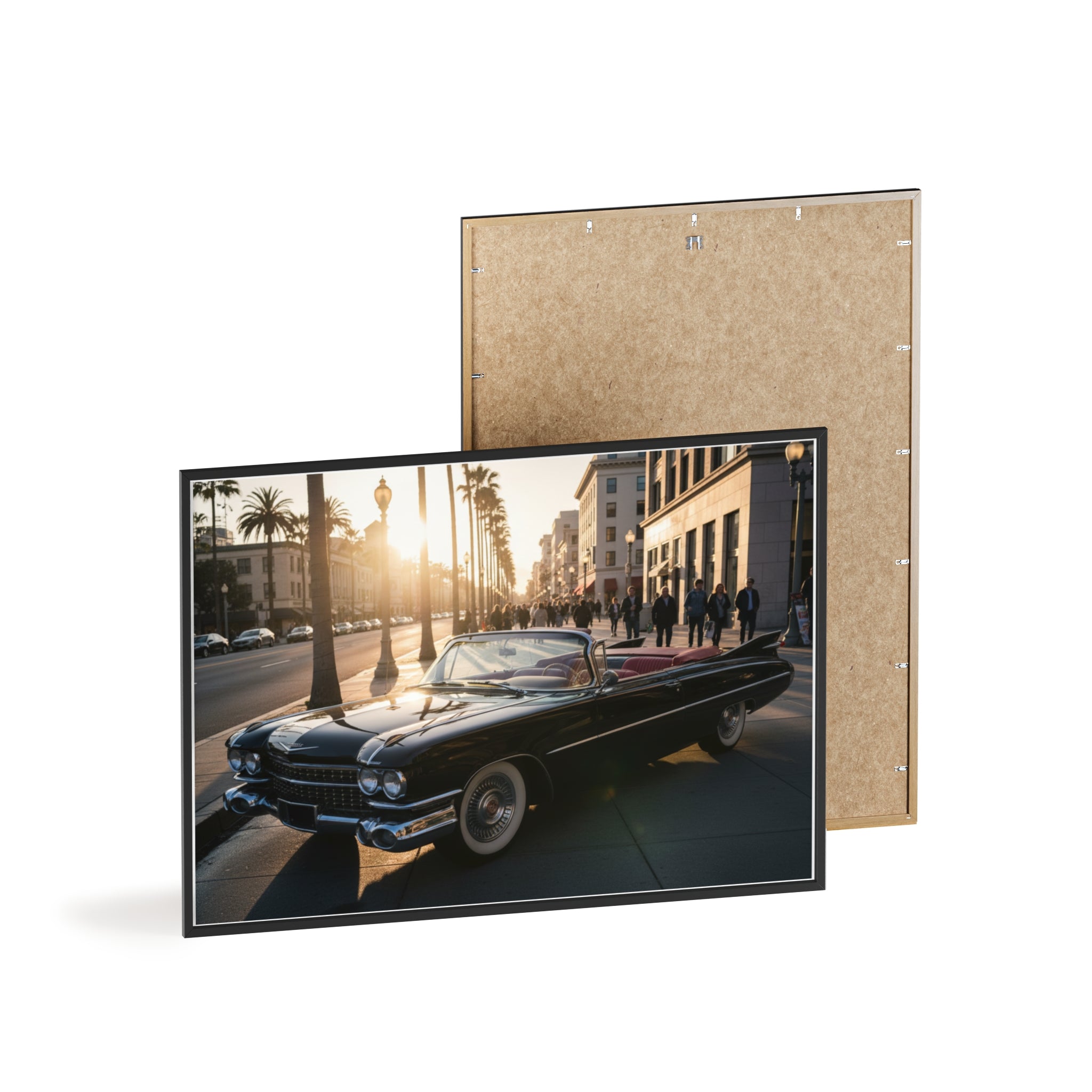 Vintage Convertible Sunset Poster with Wooden Frame