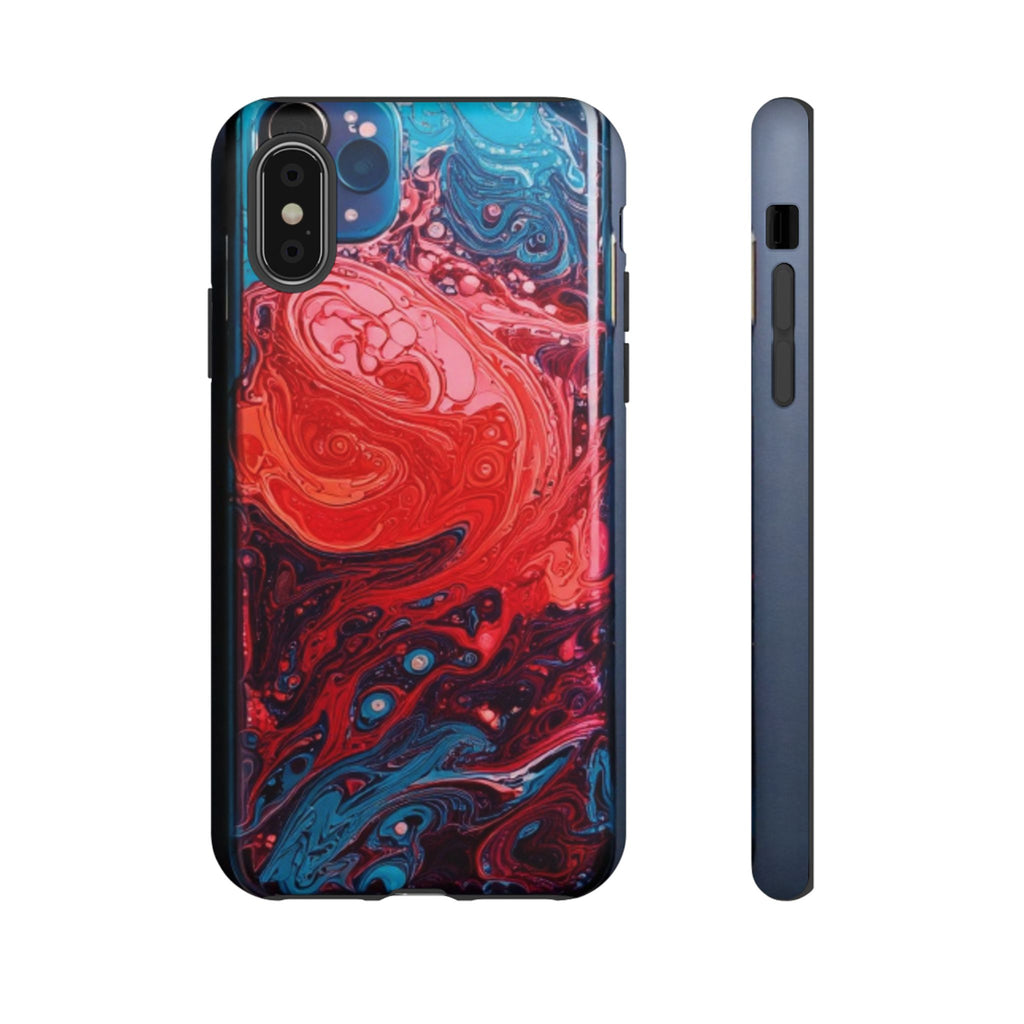 Abstract Red & Blue Swirl Tough Phone Case — Protective iPhone Cover with Fluid Art Design