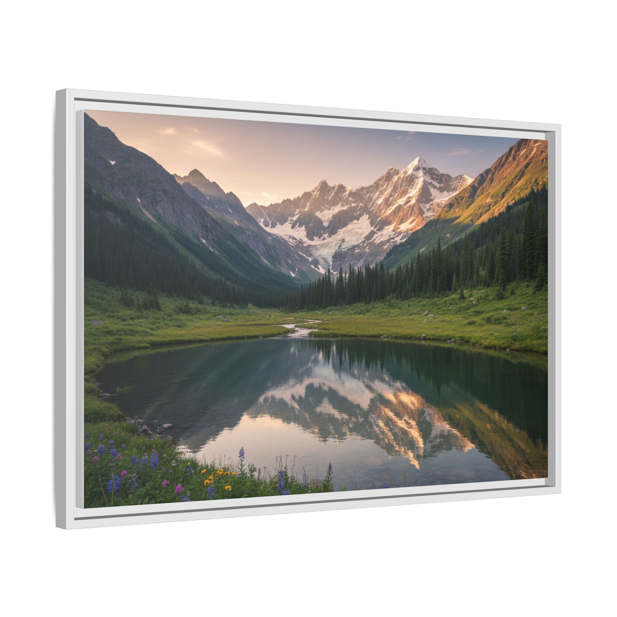 Matte Framed Canvas - Mountain Lake Landscape Wall Art