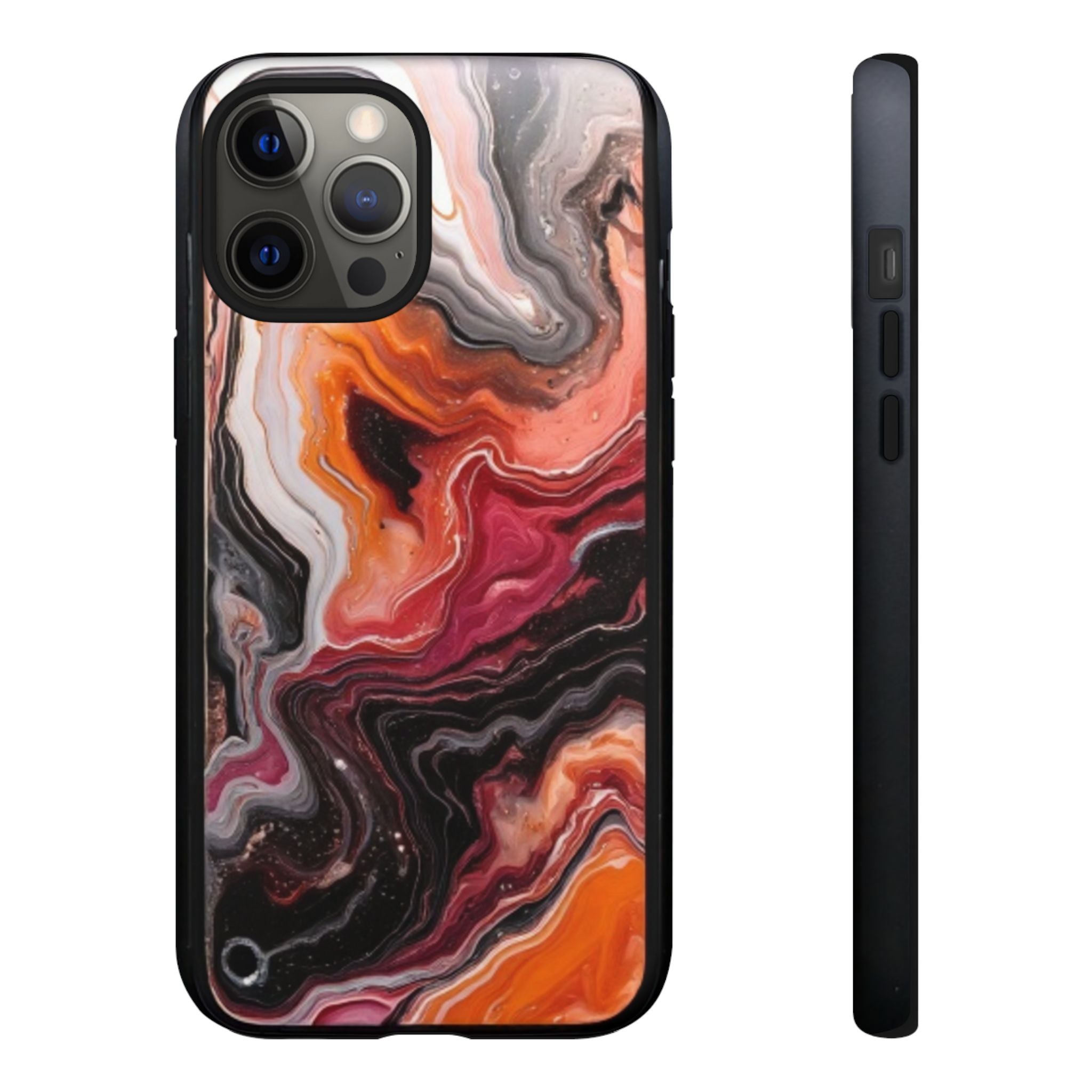 Marble Swirl Tough Phone Case — Orange Red Abstract Protective Cover