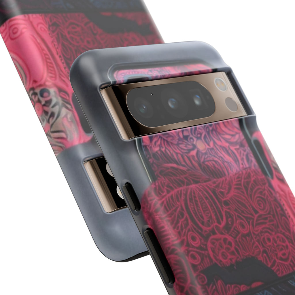 Floral Patchwork Tough Phone Case — Pink & Navy Doodle Design