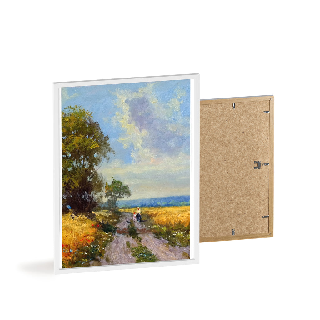 Framed Countryside Landscape Poster — Rustic Wooden Frame Wall Art