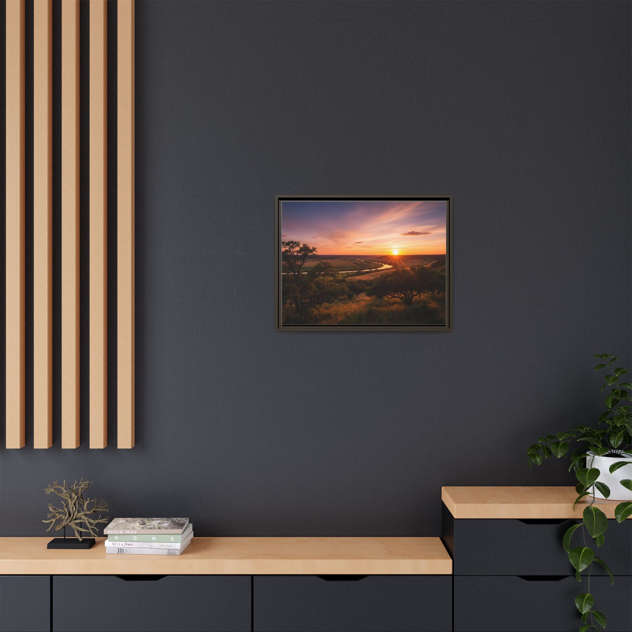 Sunset River Matte Canvas Framed Wall Art
