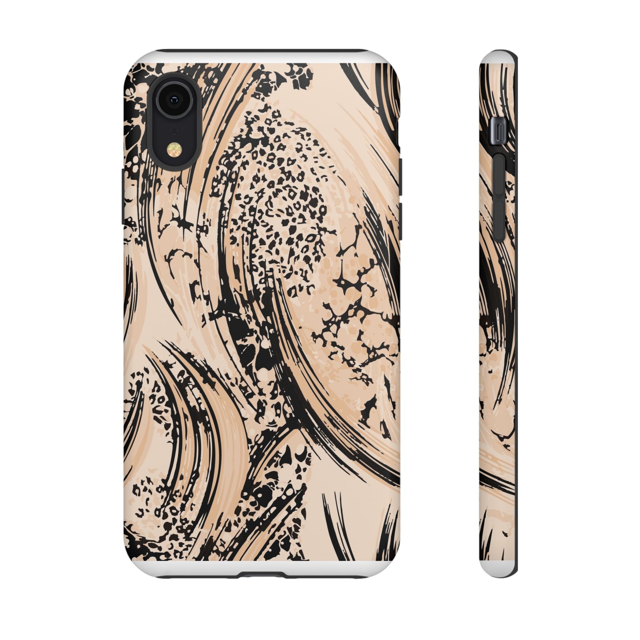 Abstract Brushstroke Phone Case — Neutral Beige & Black Artistic Protective Cover