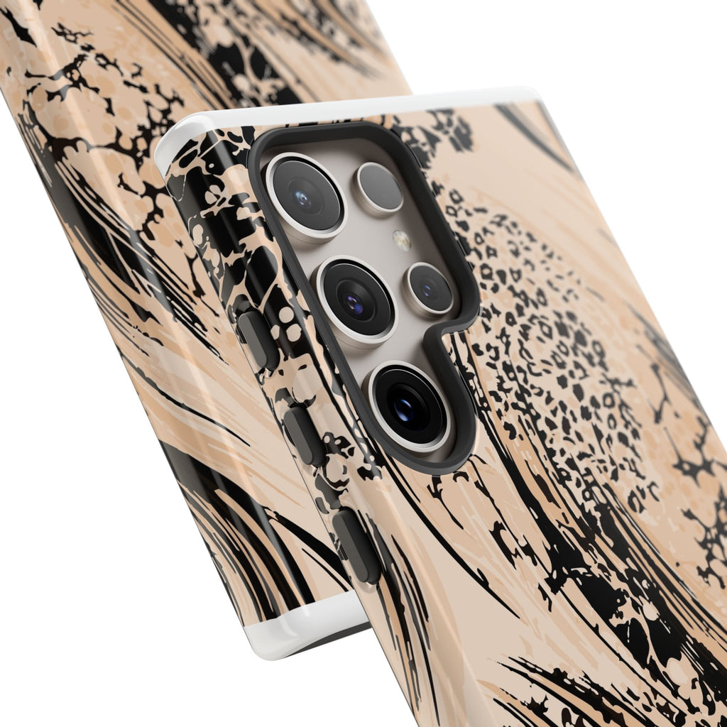 Abstract Brushstroke Phone Case — Neutral Beige & Black Artistic Protective Cover