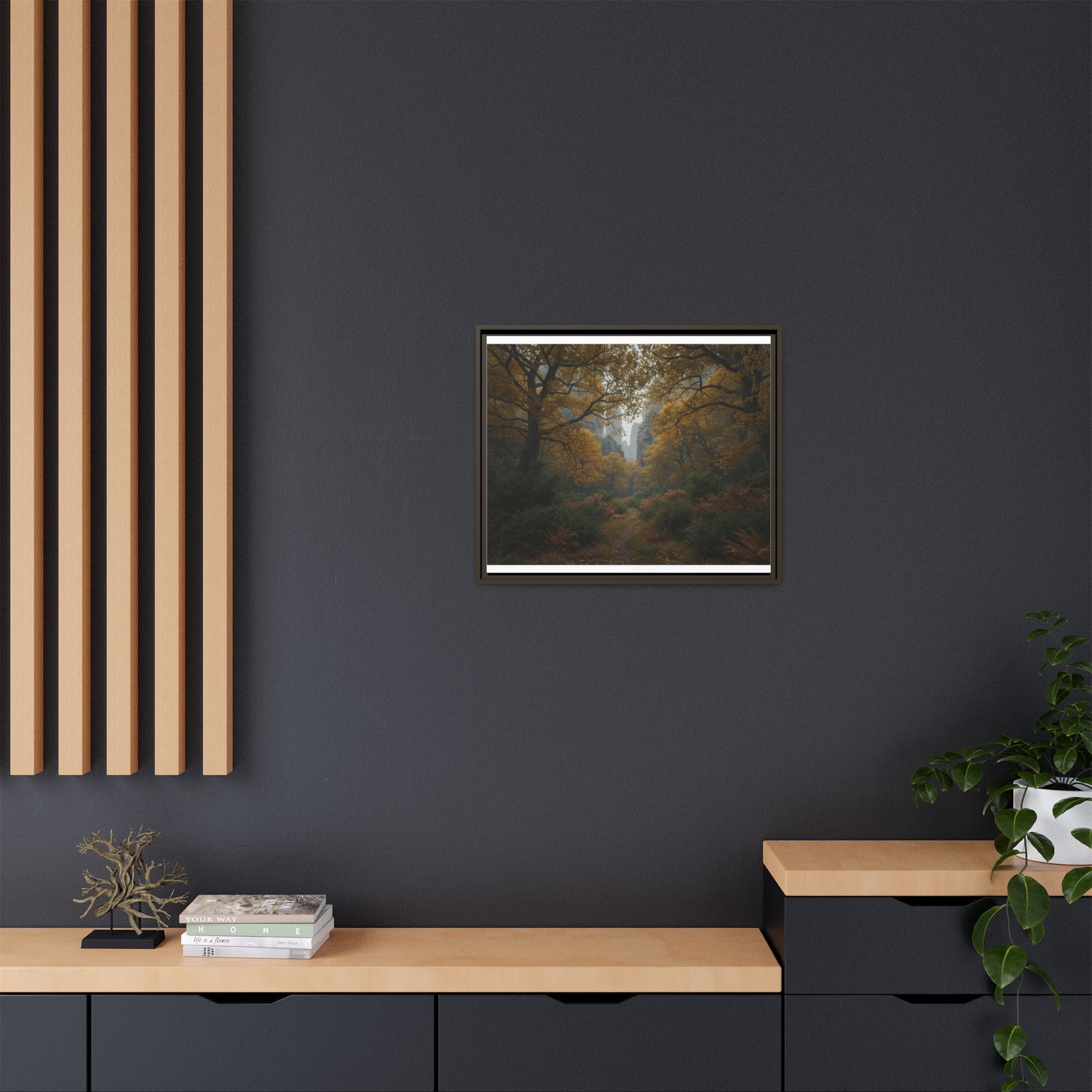 Autumn Forest Path Matte Canvas Print — Framed Wall Art