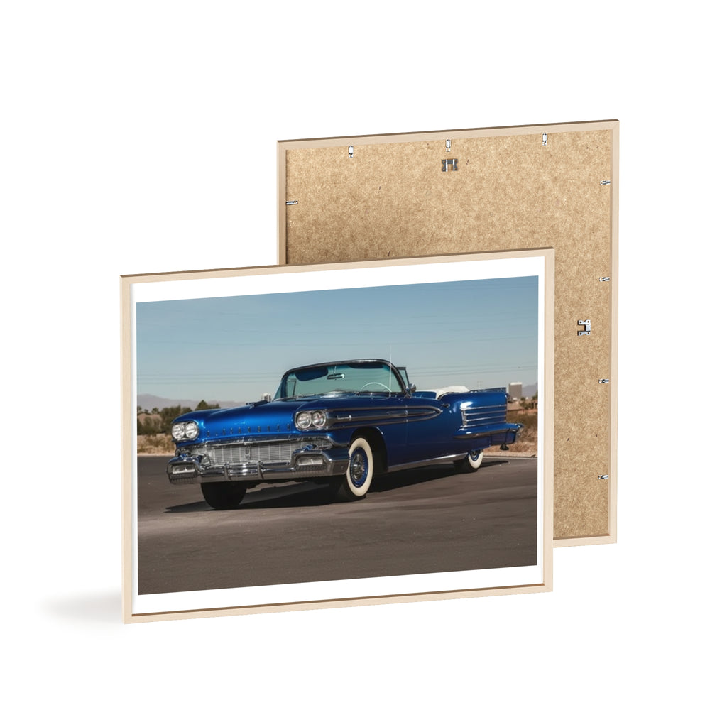 Framed Vintage Blue Classic Car Poster — Retro Automobile Wall Art