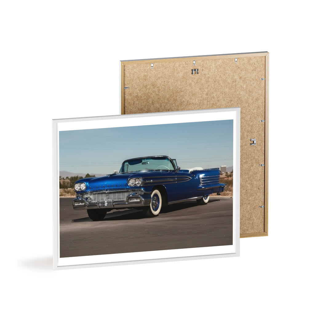 Framed Vintage Blue Classic Car Poster — Retro Automobile Wall Art