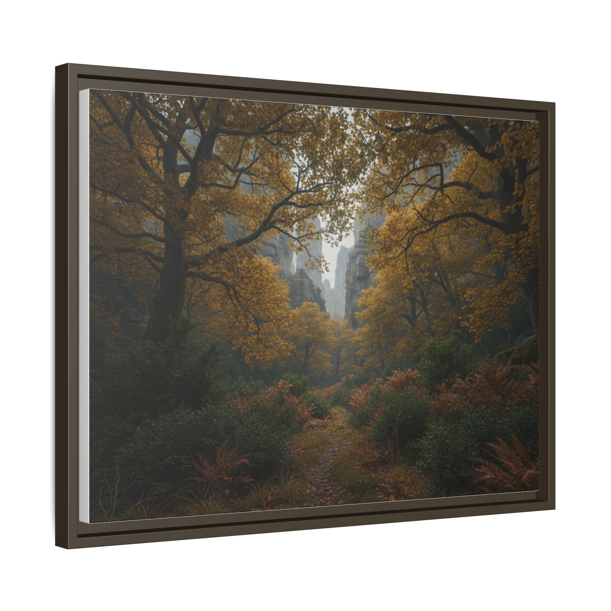 Autumn Forest Path Matte Canvas Print — Framed Wall Art