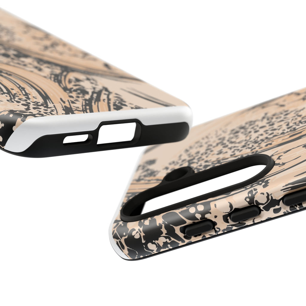 Abstract Brushstroke Phone Case — Neutral Beige & Black Artistic Protective Cover