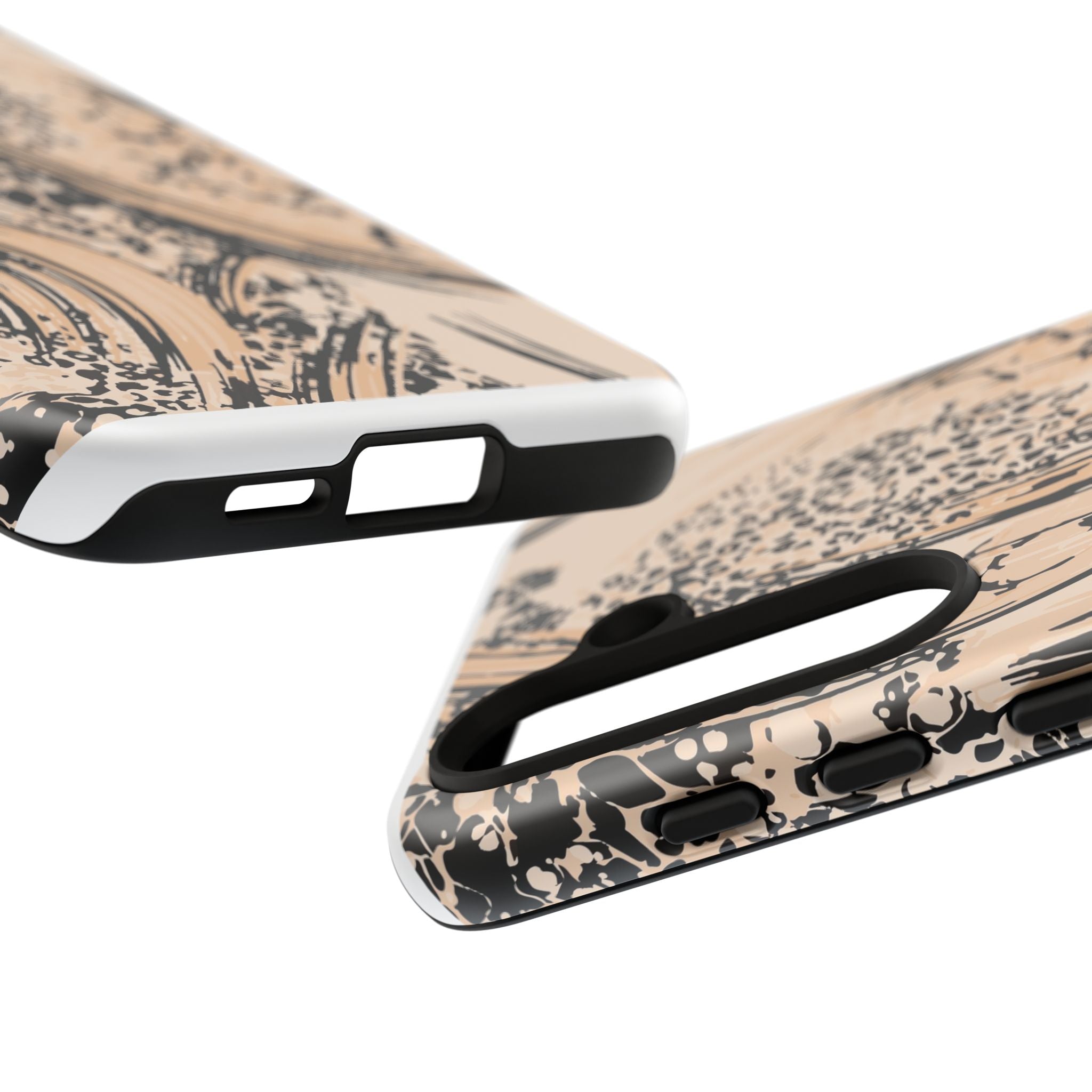 Abstract Brushstroke Phone Case — Neutral Beige & Black Artistic Protective Cover