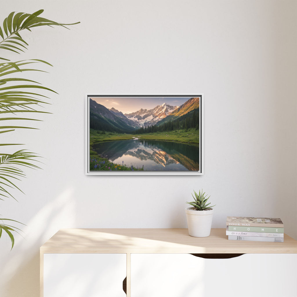 Matte Framed Canvas - Mountain Lake Landscape Wall Art