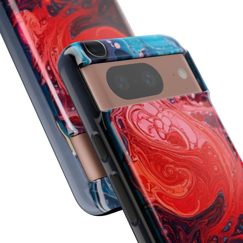 Abstract Red & Blue Swirl Tough Phone Case — Protective iPhone Cover with Fluid Art Design