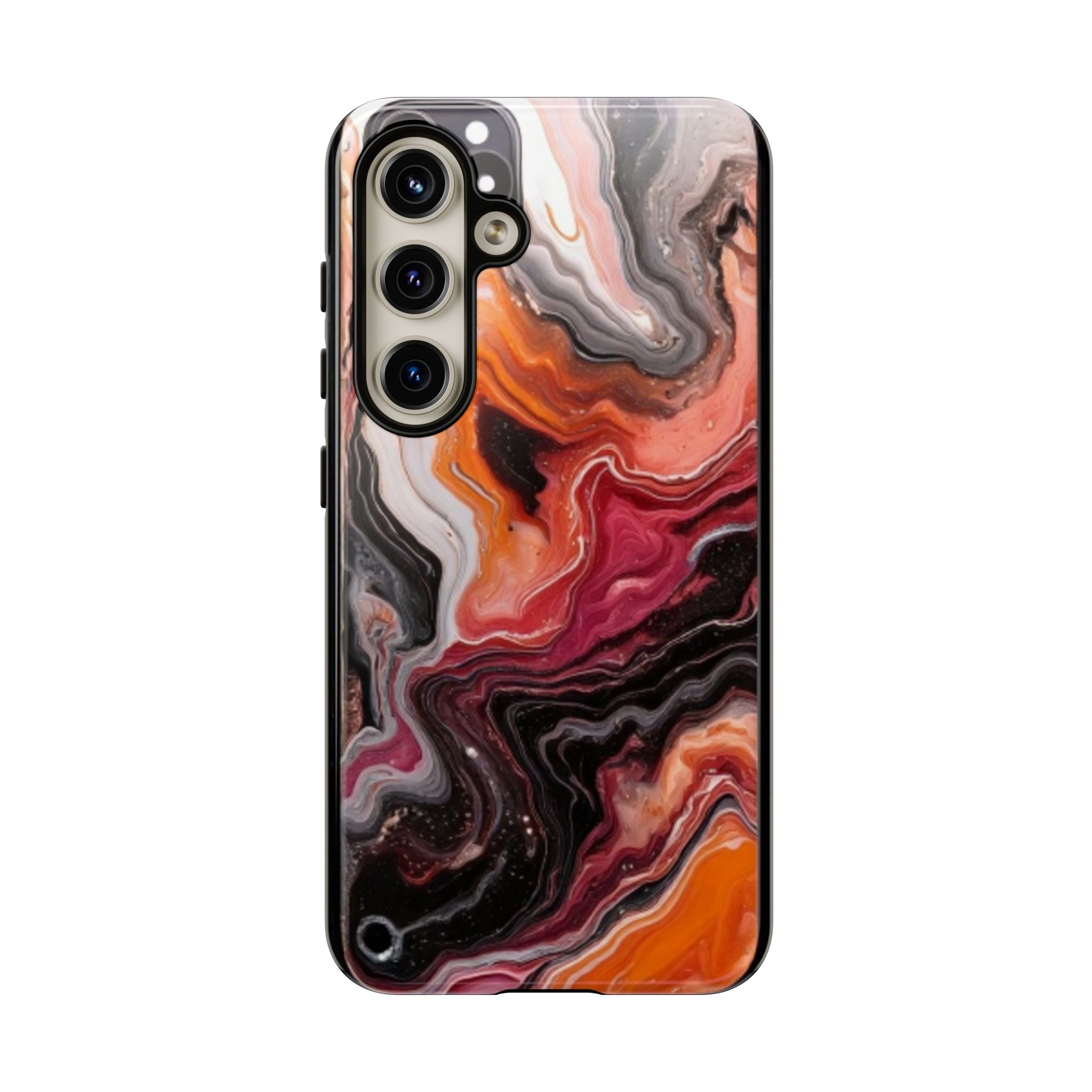 Marble Swirl Tough Phone Case — Orange Red Abstract Protective Cover