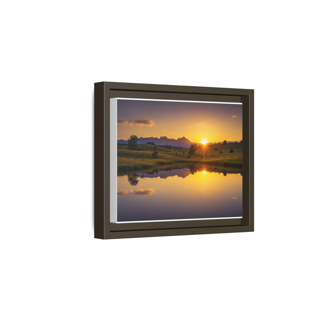 Framed Matte Canvas Sunset Landscape — Serene Lake Reflection Wall Art