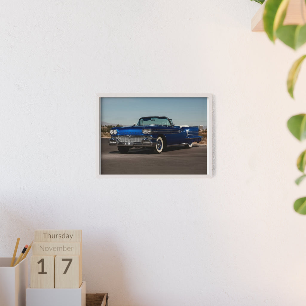 Framed Vintage Blue Classic Car Poster — Retro Automobile Wall Art