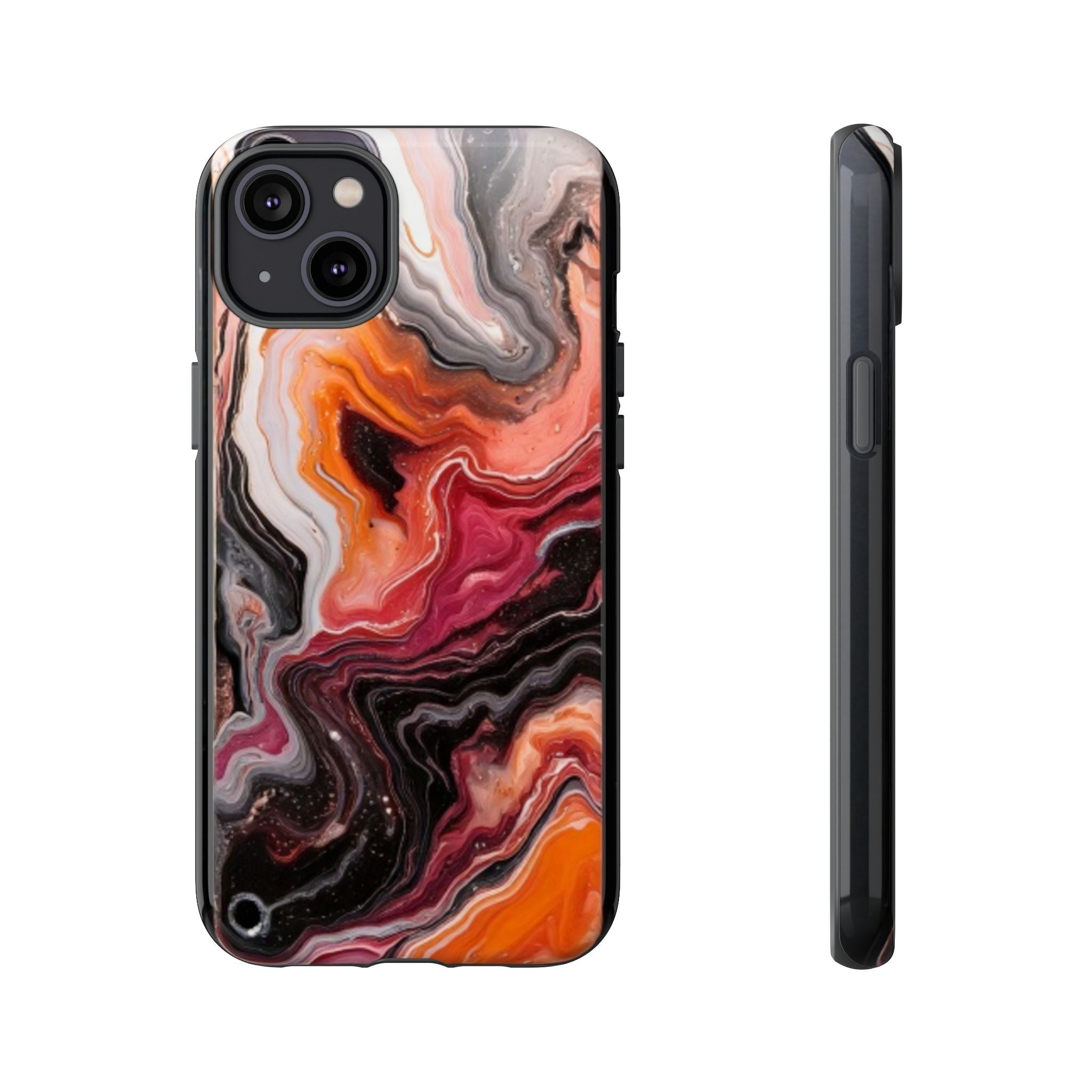 Marble Swirl Tough Phone Case — Orange Red Abstract Protective Cover