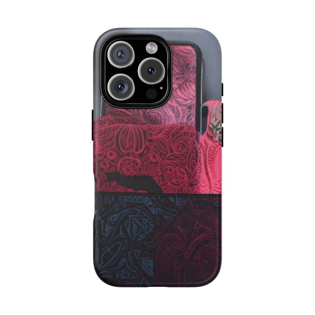 Floral Patchwork Tough Phone Case — Pink & Navy Doodle Design