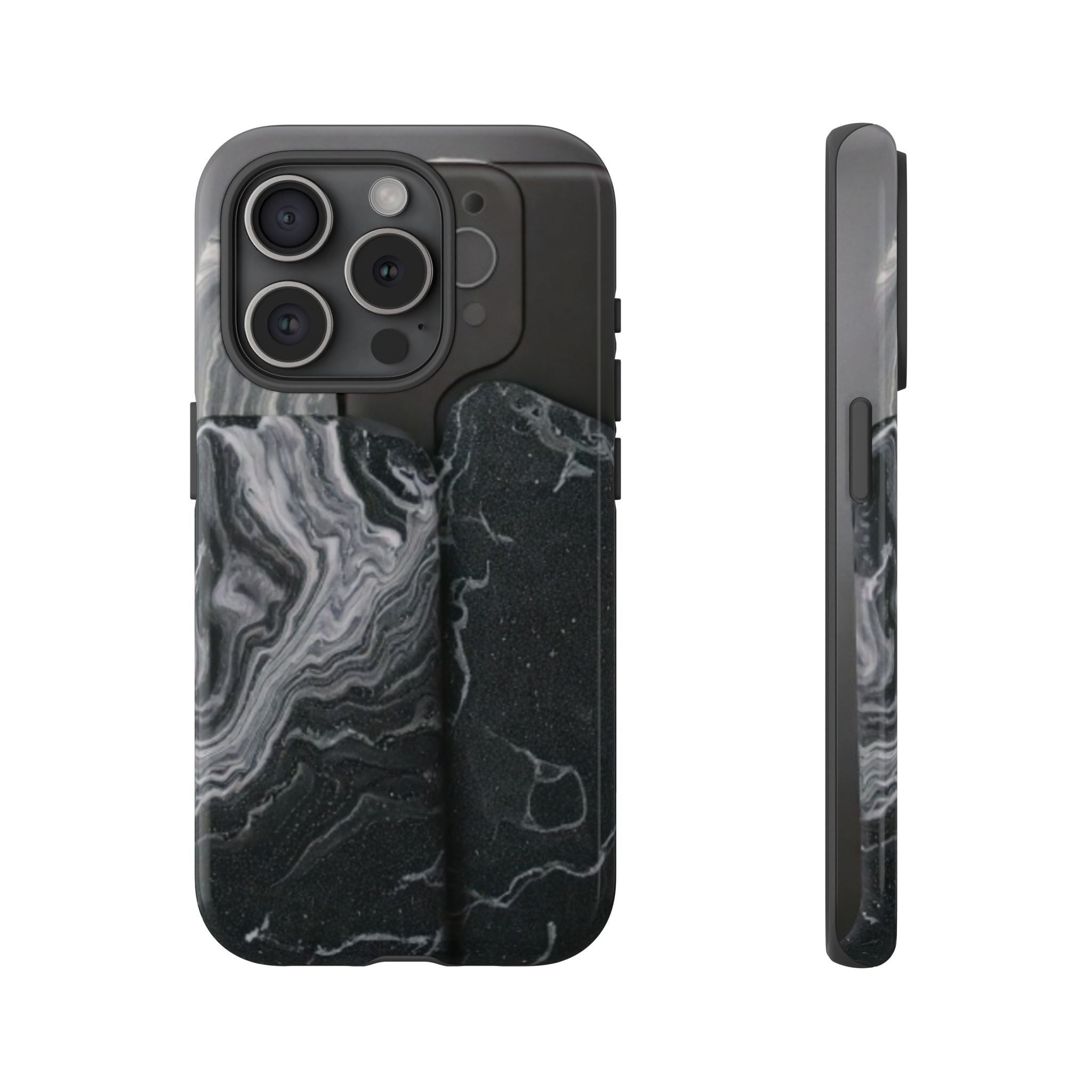 Black Marble Tough Phone Case — Protective iPhone Cover with Marble Texture