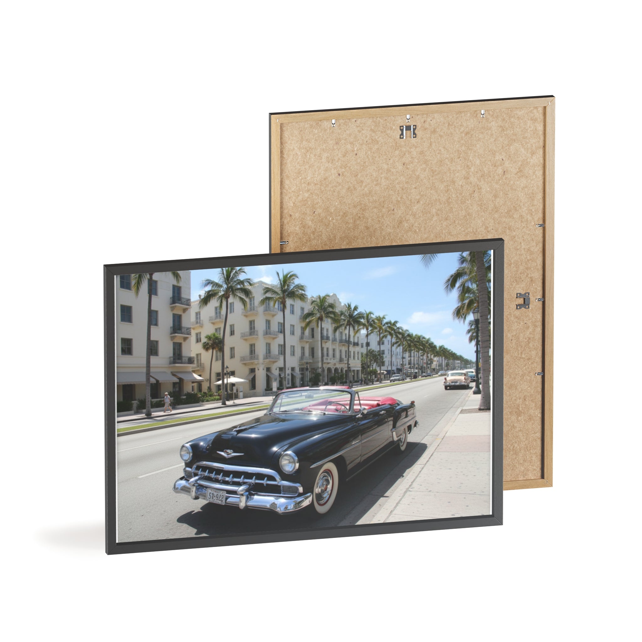 Vintage Convertible on Ocean Drive Framed Poster – Retro Classic Car Wall Art