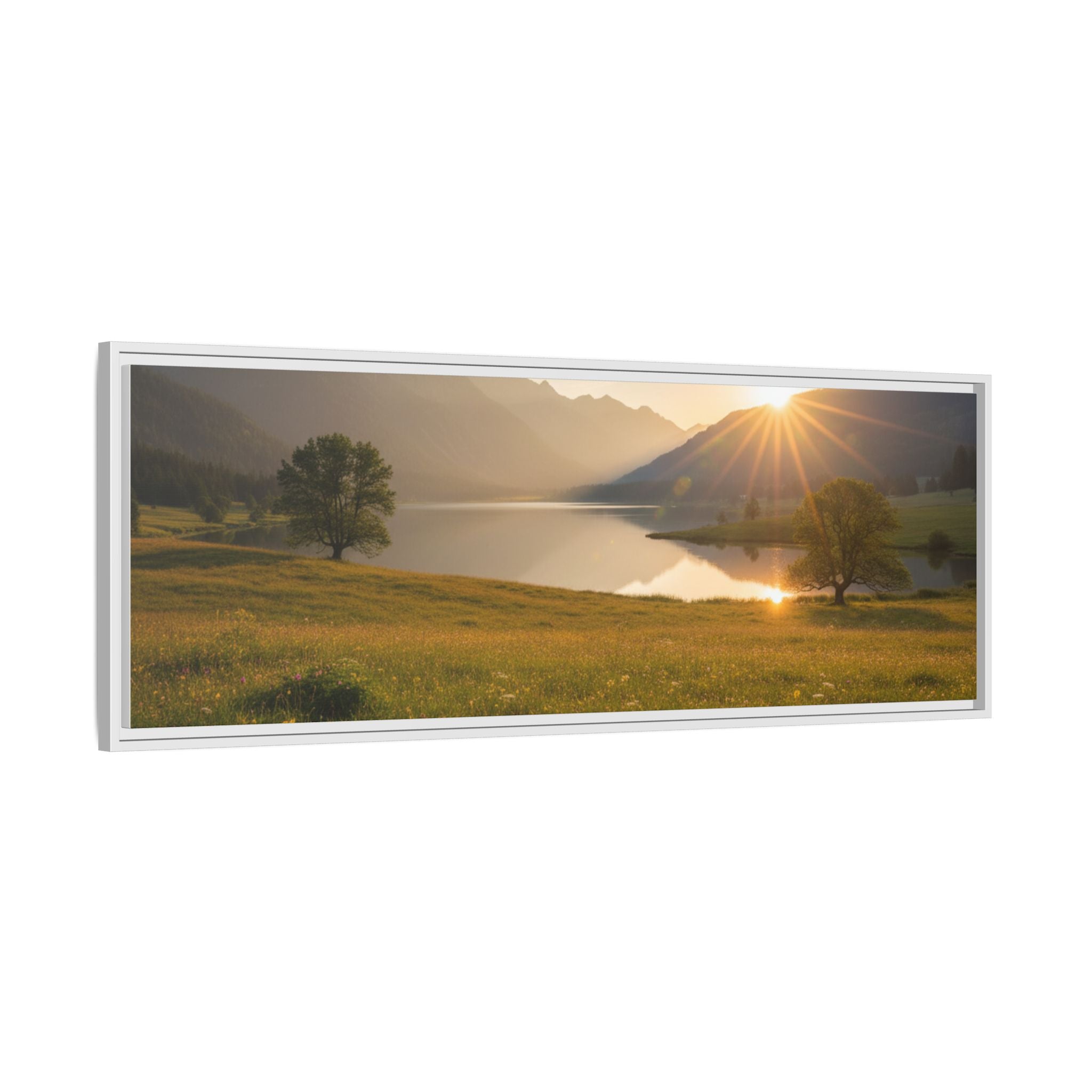 Sunrise Mountain Lake Matte Canvas — Framed Landscape Wall Art