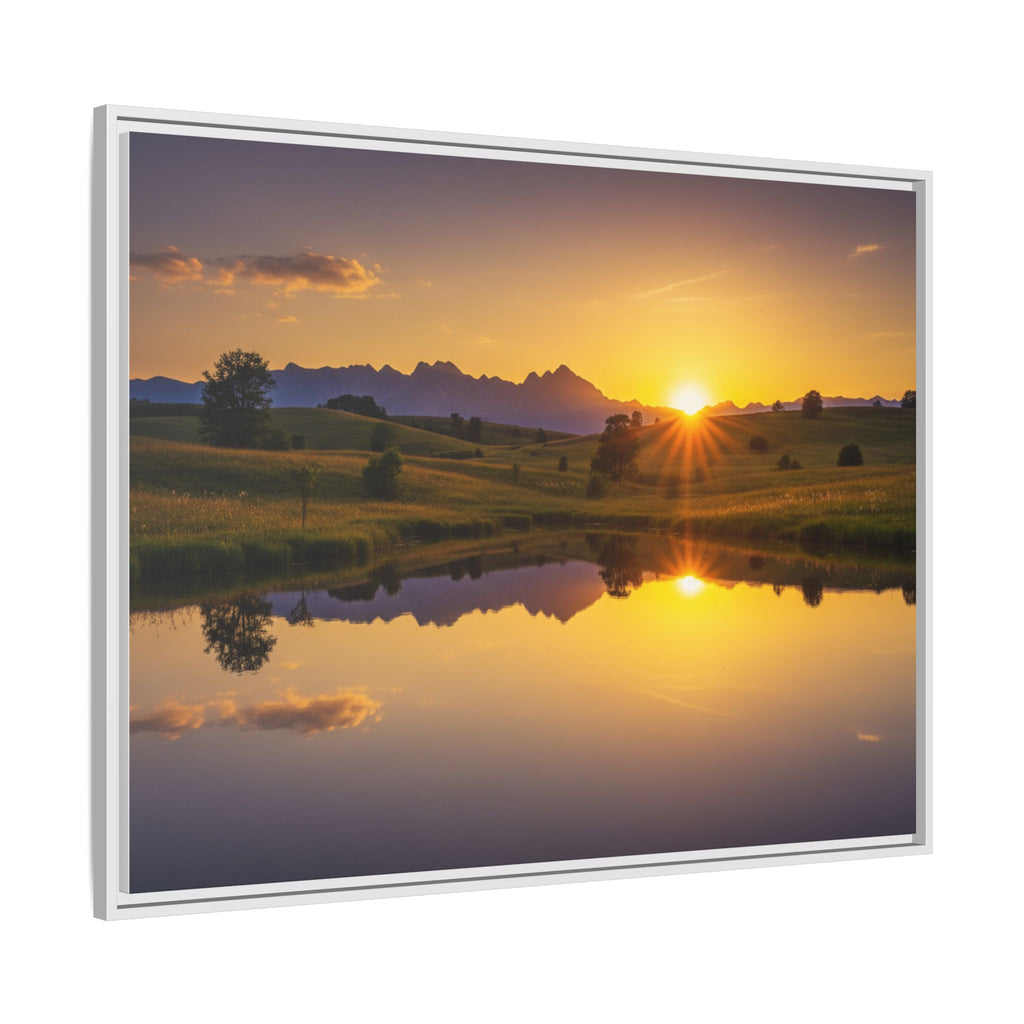 Framed Matte Canvas Sunset Landscape — Serene Lake Reflection Wall Art