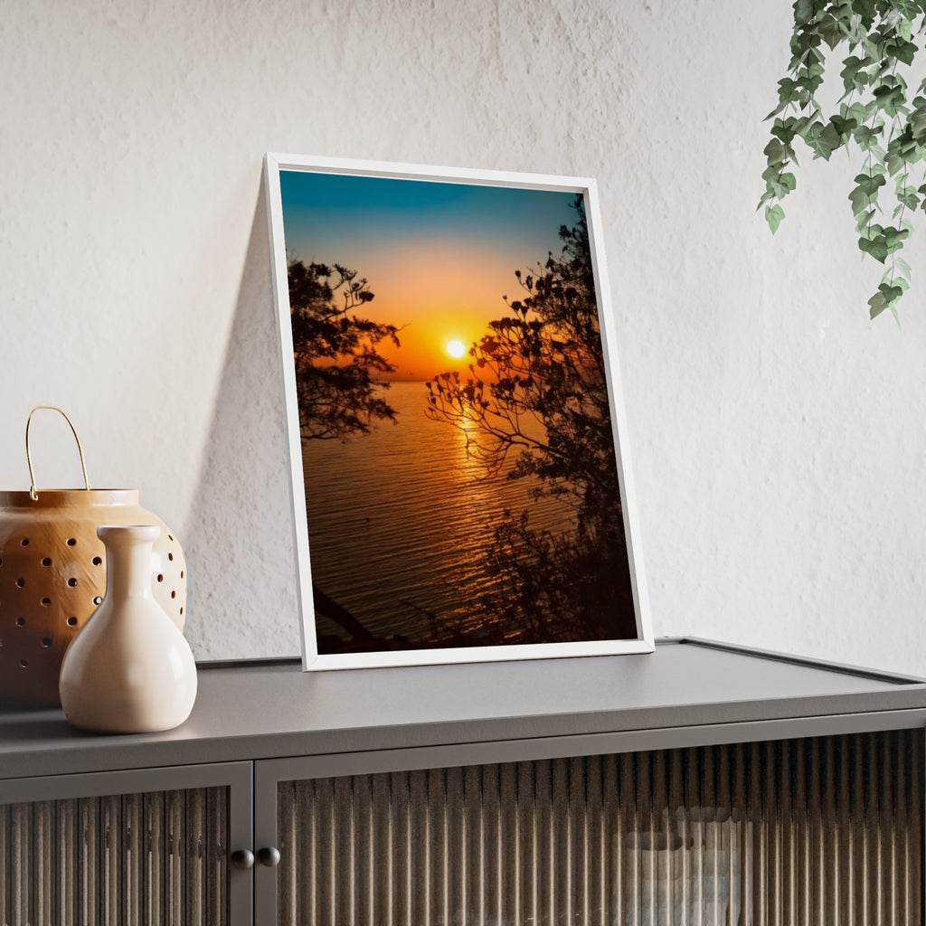 Sunset Coastal Poster with Wooden Frame — Framed Beach Wall Art