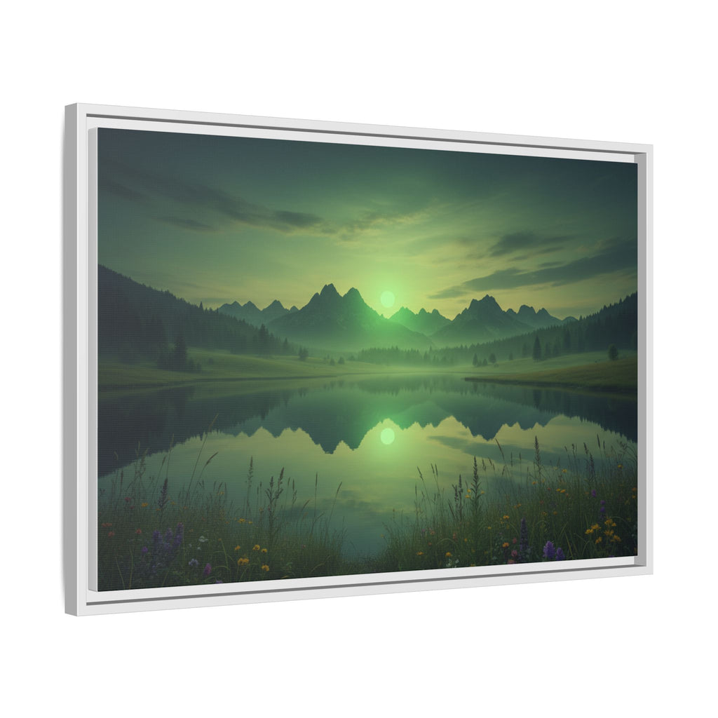 Framed Matte Canvas Print — Serene Green Mountain Lake Landscape