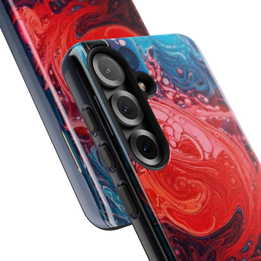 Abstract Red & Blue Swirl Tough Phone Case — Protective iPhone Cover with Fluid Art Design