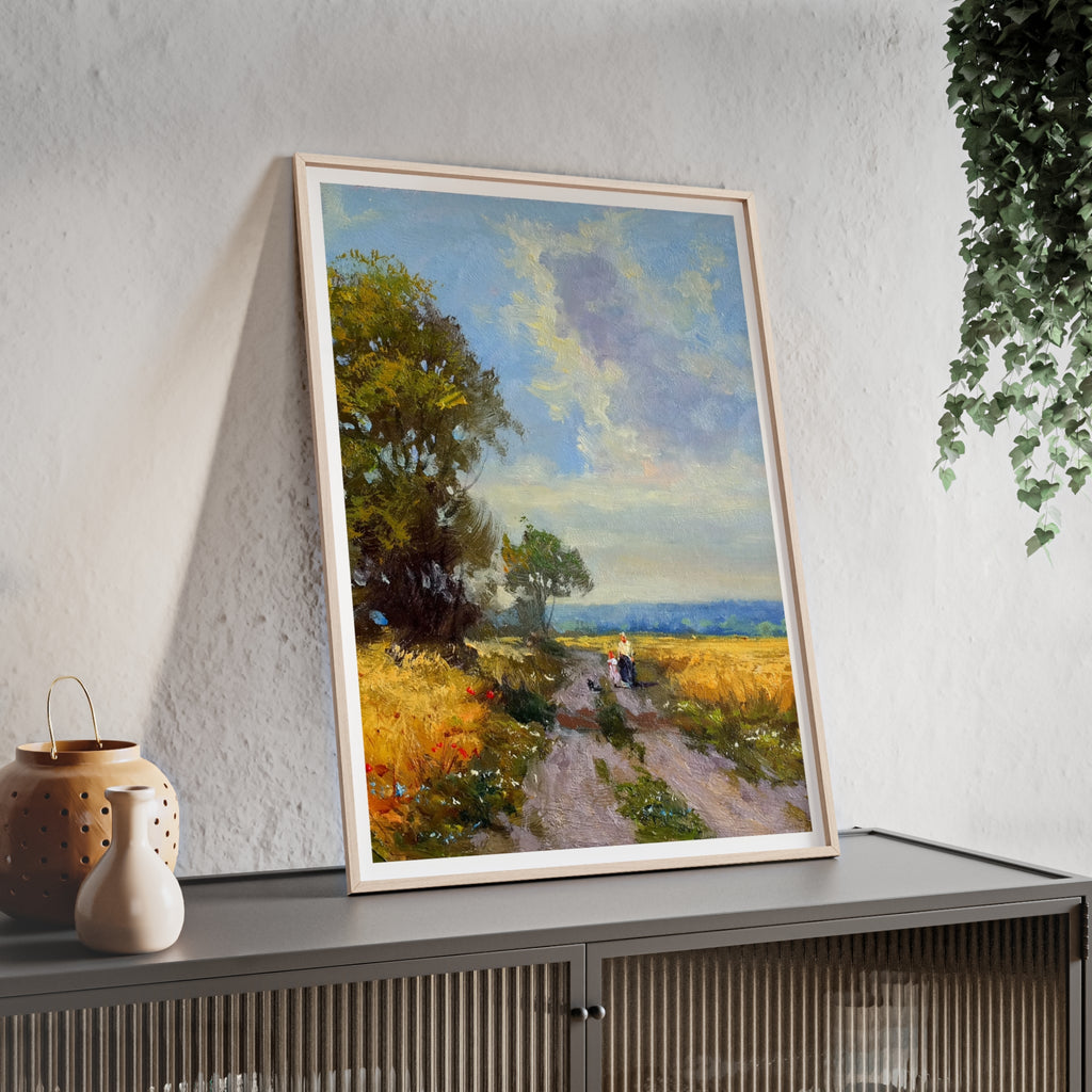 Framed Countryside Landscape Poster — Rustic Wooden Frame Wall Art