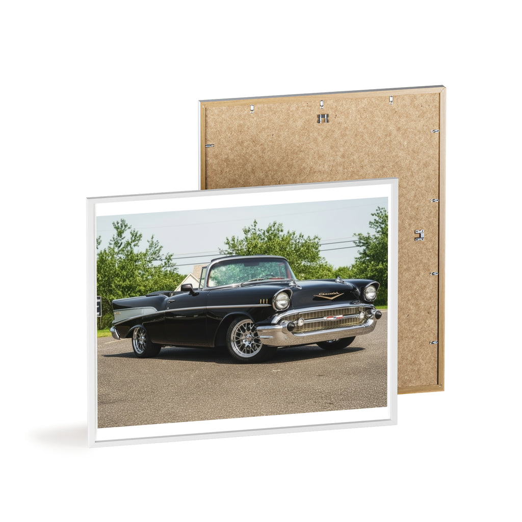 Classic Black 1957 Chevy Poster with Wooden Frame — Vintage Car Wall Art