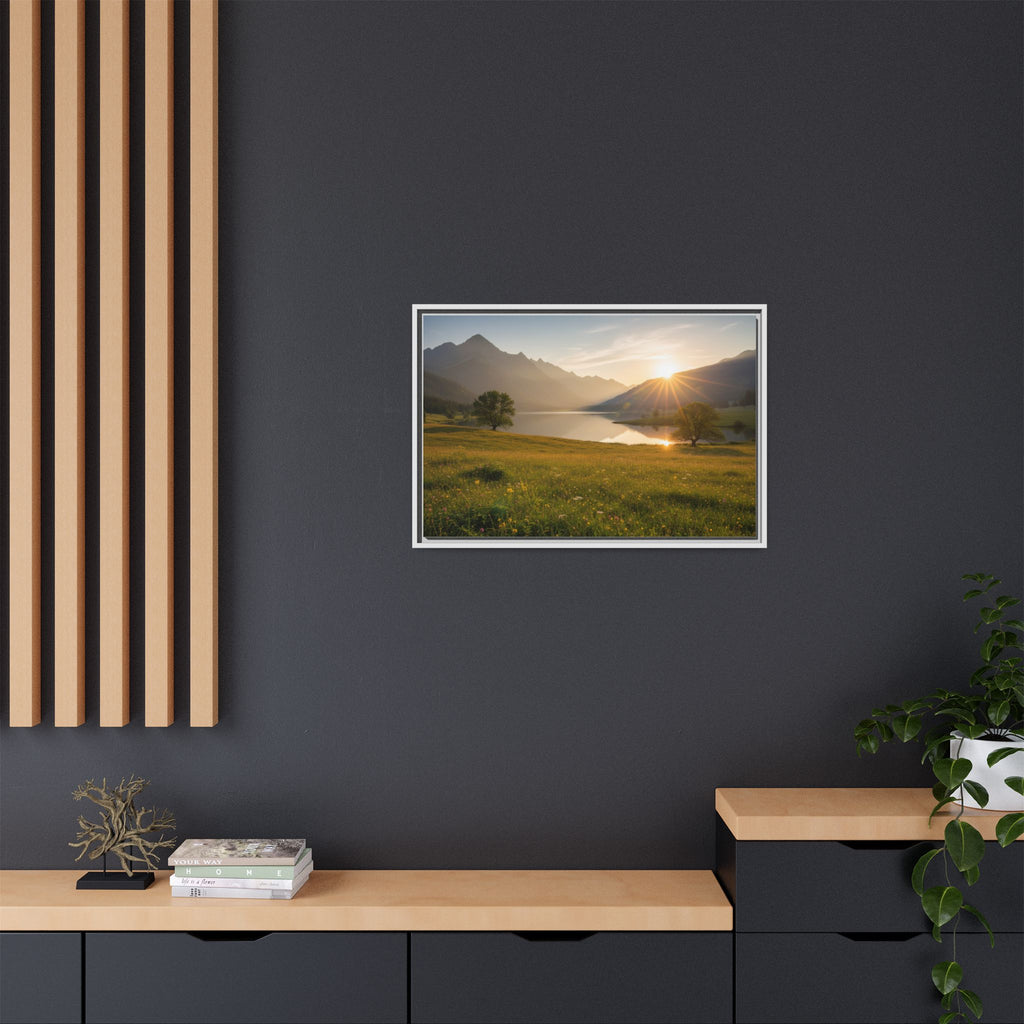 Sunrise Mountain Lake Matte Canvas — Framed Landscape Wall Art