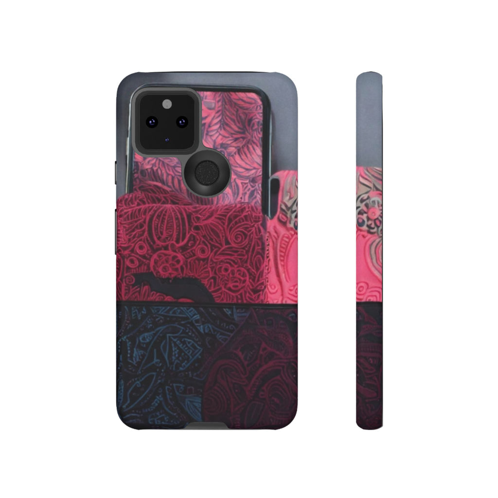 Floral Patchwork Tough Phone Case — Pink & Navy Doodle Design