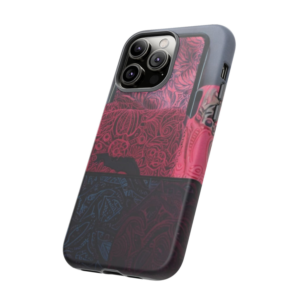 Floral Patchwork Tough Phone Case — Pink & Navy Doodle Design