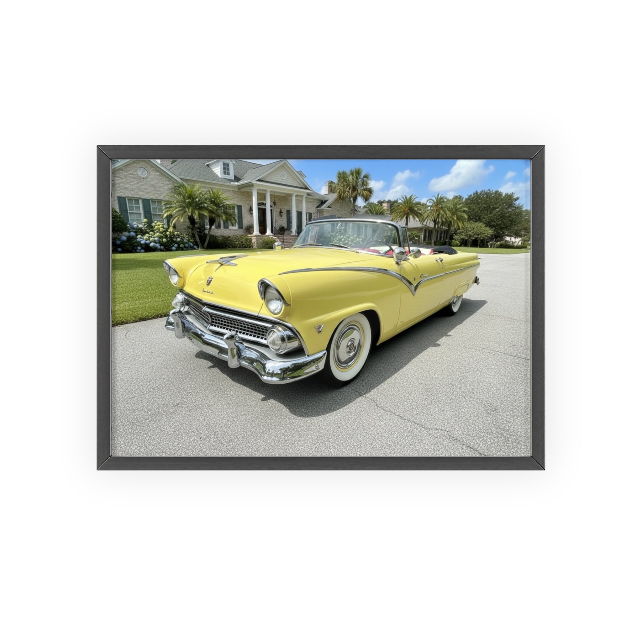 Vintage Yellow Classic Car Poster — Framed Wooden Wall Art