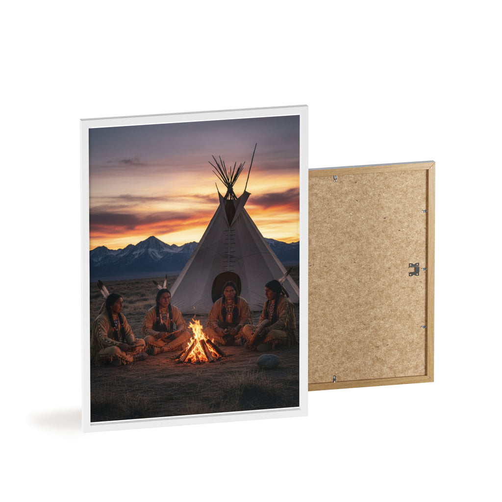 Framed Campfire Teepee Poster — Native Gathering Wall Art