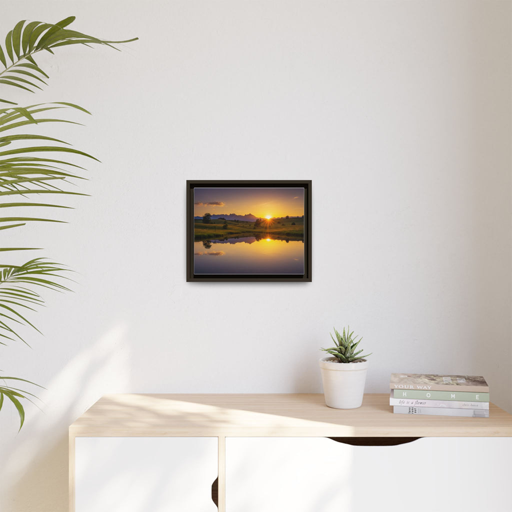 Framed Matte Canvas Sunset Landscape — Serene Lake Reflection Wall Art