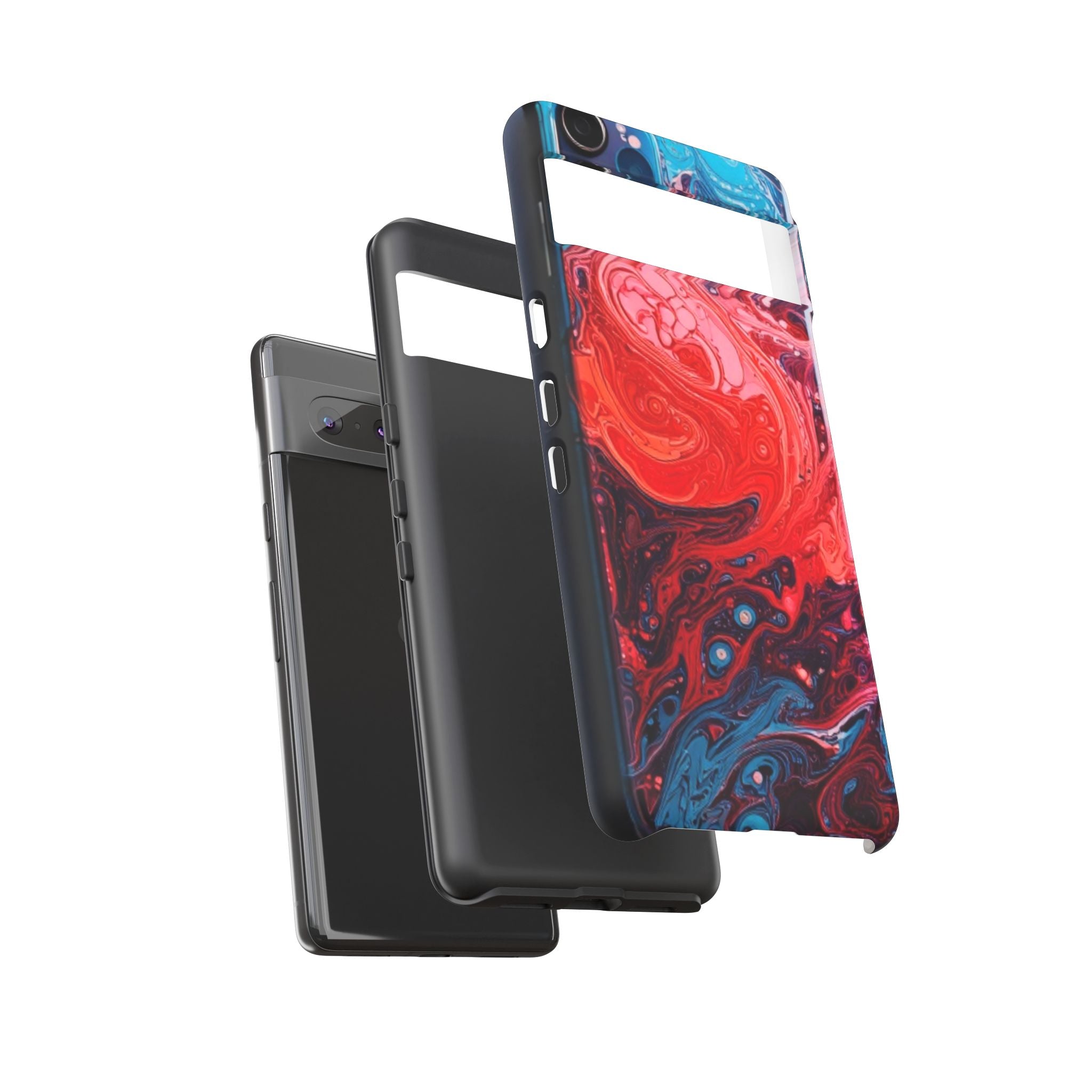 Abstract Red & Blue Swirl Tough Phone Case — Protective iPhone Cover with Fluid Art Design