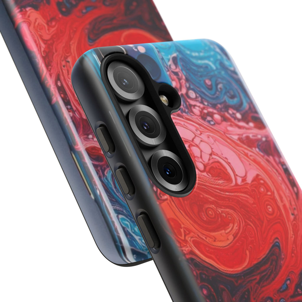 Abstract Red & Blue Swirl Tough Phone Case — Protective iPhone Cover with Fluid Art Design