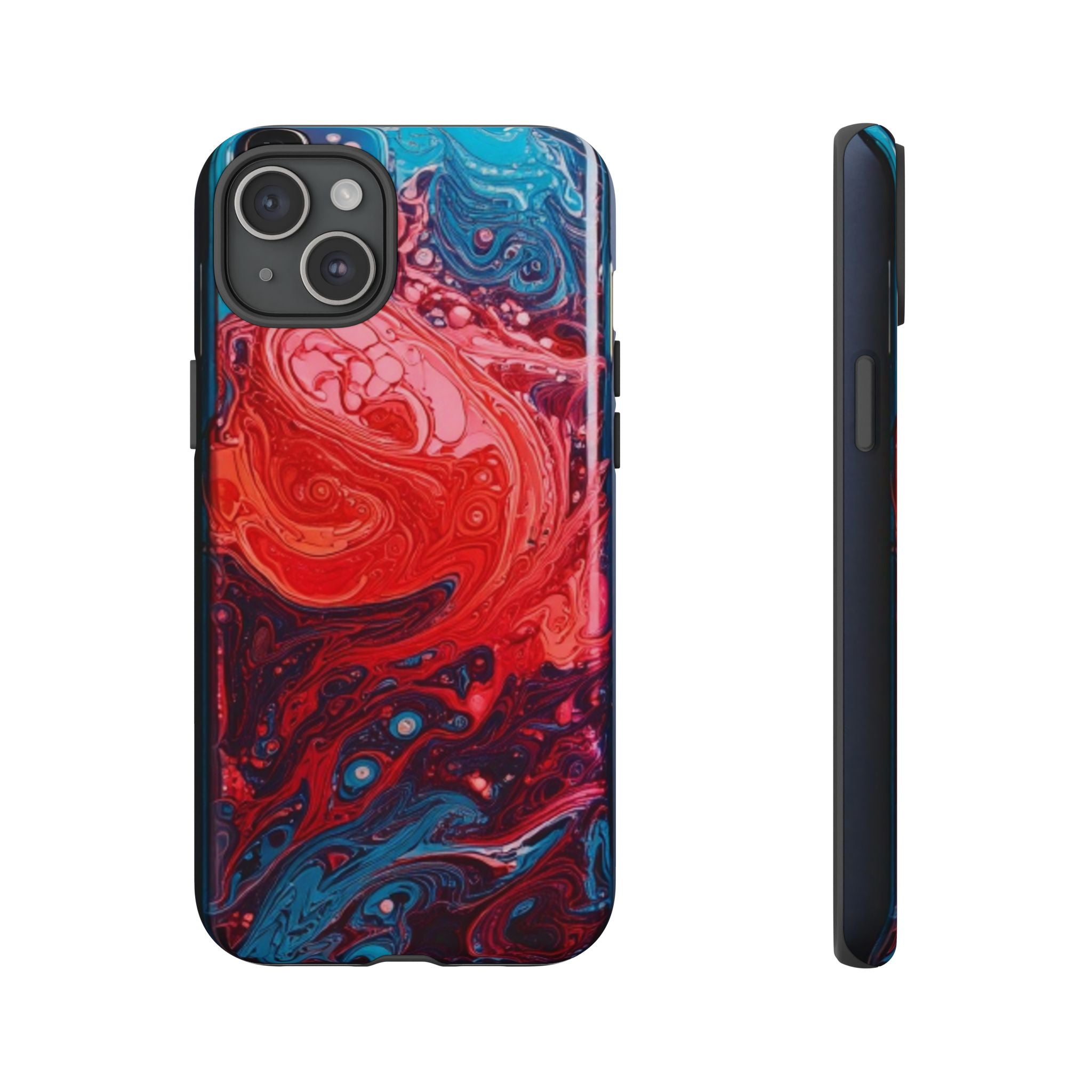 Abstract Red & Blue Swirl Tough Phone Case — Protective iPhone Cover with Fluid Art Design