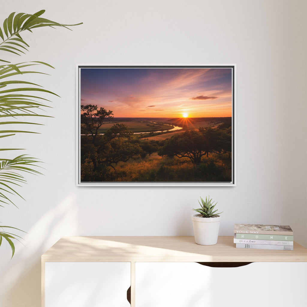 Sunset River Matte Canvas Framed Wall Art